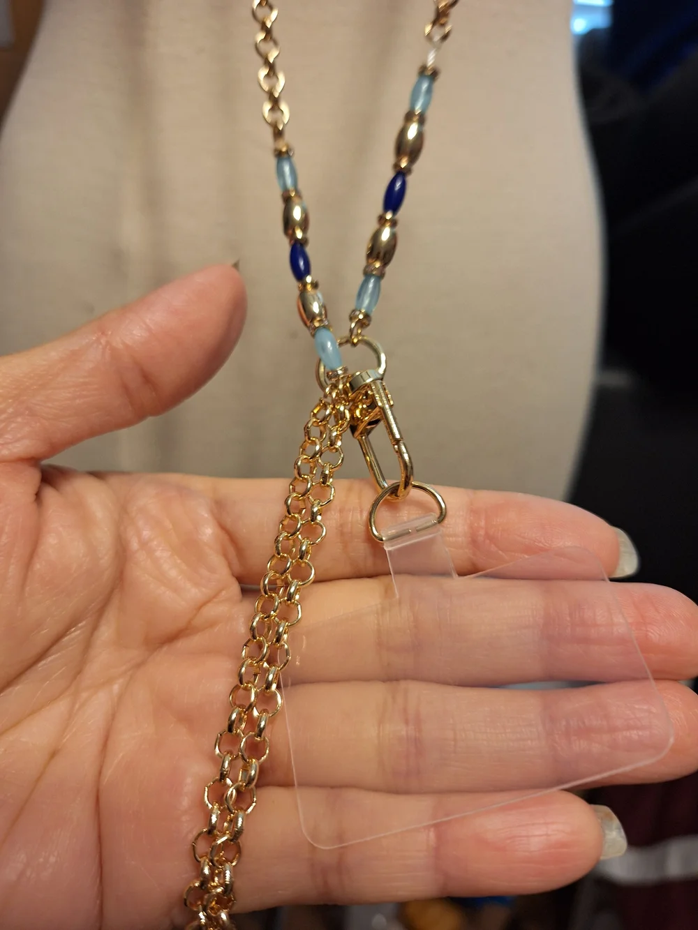 Cross Body Wristlet Phone Chain Strap With Clip Gold Blue New